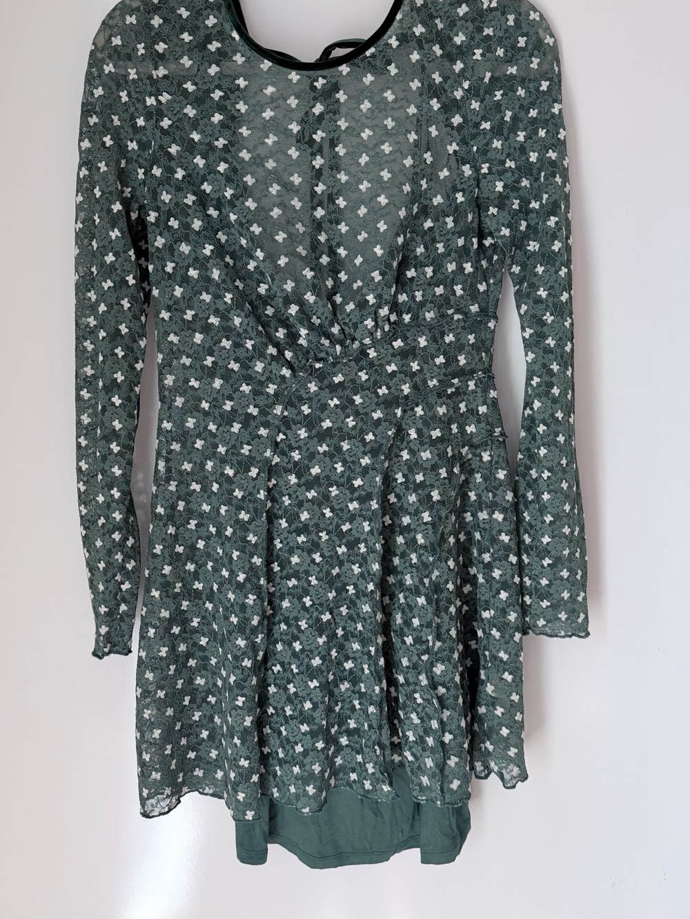 Free People Green Long-Sleeve Floral Twist Front Dress Butterfly